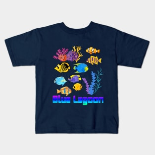 Blue Lagoon, The Story of the Sea,tropical fish, coral reefs, seaweed Kids T-Shirt